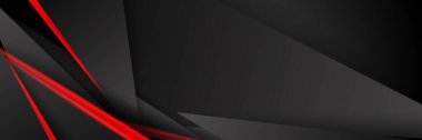 Siyah kırmızı soyut metalik karbon parlak renkli 3D arka planın modern teknoloji tasarımı. Üçgen şekilli kırmızı çizgi ışığı. Oyun ve sunum için vektör şablonu