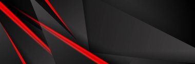 Siyah kırmızı soyut metalik karbon parlak renkli 3D arka planın modern teknoloji tasarımı. Üçgen şekilli kırmızı çizgi ışığı. Oyun ve sunum için vektör şablonu