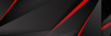 Siyah kırmızı soyut metalik karbon parlak renkli 3D arka planın modern teknoloji tasarımı. Üçgen şekilli kırmızı çizgi ışığı. Oyun ve sunum için vektör şablonu
