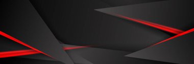 Siyah kırmızı soyut metalik karbon parlak renkli 3D arka planın modern teknoloji tasarımı. Üçgen şekilli kırmızı çizgi ışığı. Oyun ve sunum için vektör şablonu
