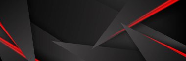 Siyah kırmızı soyut metalik karbon parlak renkli 3D arka planın modern teknoloji tasarımı. Üçgen şekilli kırmızı çizgi ışığı. Oyun ve sunum için vektör şablonu