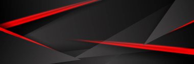 Siyah kırmızı soyut metalik karbon parlak renkli 3D arka planın modern teknoloji tasarımı. Üçgen şekilli kırmızı çizgi ışığı. Oyun ve sunum için vektör şablonu