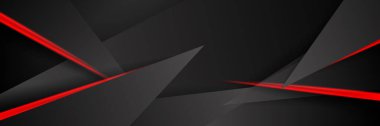 Siyah kırmızı soyut metalik karbon parlak renkli 3D arka planın modern teknoloji tasarımı. Üçgen şekilli kırmızı çizgi ışığı. Oyun ve sunum için vektör şablonu