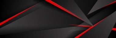 Siyah kırmızı soyut metalik karbon parlak renkli 3D arka planın modern teknoloji tasarımı. Üçgen şekilli kırmızı çizgi ışığı. Oyun ve sunum için vektör şablonu