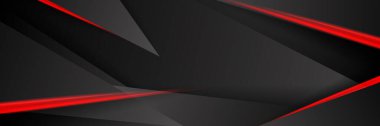 Siyah kırmızı soyut metalik karbon parlak renkli 3D arka planın modern teknoloji tasarımı. Üçgen şekilli kırmızı çizgi ışığı. Oyun ve sunum için vektör şablonu