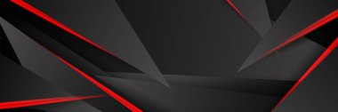 Siyah kırmızı soyut metalik karbon parlak renkli 3D arka planın modern teknoloji tasarımı. Üçgen şekilli kırmızı çizgi ışığı. Oyun ve sunum için vektör şablonu