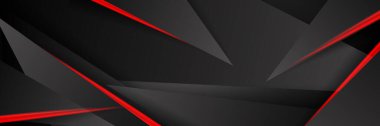 Siyah kırmızı soyut metalik karbon parlak renkli 3D arka planın modern teknoloji tasarımı. Üçgen şekilli kırmızı çizgi ışığı. Oyun ve sunum için vektör şablonu