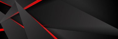 Siyah kırmızı soyut metalik karbon parlak renkli 3D arka planın modern teknoloji tasarımı. Üçgen şekilli kırmızı çizgi ışığı. Oyun ve sunum için vektör şablonu