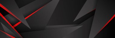 Siyah kırmızı soyut metalik karbon parlak renkli 3D arka planın modern teknoloji tasarımı. Üçgen şekilli kırmızı çizgi ışığı. Oyun ve sunum için vektör şablonu