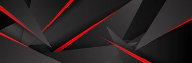 Siyah kırmızı soyut metalik karbon parlak renkli 3D arka planın modern teknoloji tasarımı. Üçgen şekilli kırmızı çizgi ışığı. Oyun ve sunum için vektör şablonu