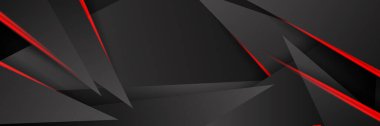 Siyah kırmızı soyut metalik karbon parlak renkli 3D arka planın modern teknoloji tasarımı. Üçgen şekilli kırmızı çizgi ışığı. Oyun ve sunum için vektör şablonu