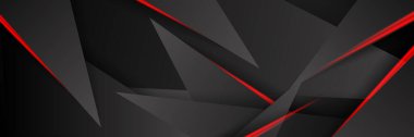 Siyah kırmızı soyut metalik karbon parlak renkli 3D arka planın modern teknoloji tasarımı. Üçgen şekilli kırmızı çizgi ışığı. Oyun ve sunum için vektör şablonu