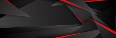 Siyah kırmızı soyut metalik karbon parlak renkli 3D arka planın modern teknoloji tasarımı. Üçgen şekilli kırmızı çizgi ışığı. Oyun ve sunum için vektör şablonu