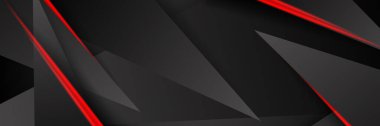 Siyah kırmızı soyut metalik karbon parlak renkli 3D arka planın modern teknoloji tasarımı. Üçgen şekilli kırmızı çizgi ışığı. Oyun ve sunum için vektör şablonu