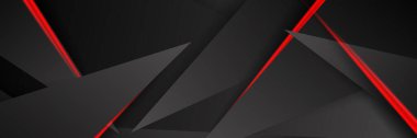 Siyah kırmızı soyut metalik karbon parlak renkli 3D arka planın modern teknoloji tasarımı. Üçgen şekilli kırmızı çizgi ışığı. Oyun ve sunum için vektör şablonu