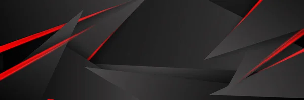 现代技术设计的黑色红色抽象金属碳闪亮的三维背景 三角形线红光 游戏和演示的矢量模板 — 图库矢量图片