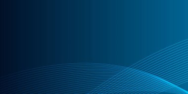 Koyu mavi arkaplanda mavi bir neon dalgası. Işık efektli ve yıldız tozu izli parıldayan dalgalar. Ağ ve yazdırma için mavi dalgalı tasarım