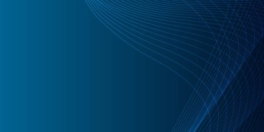 Koyu mavi arkaplanda mavi bir neon dalgası. Işık efektli ve yıldız tozu izli parıldayan dalgalar. Ağ ve yazdırma için mavi dalgalı tasarım