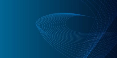 Koyu mavi arkaplanda mavi bir neon dalgası. Işık efektli ve yıldız tozu izli parıldayan dalgalar. Ağ ve yazdırma için mavi dalgalı tasarım