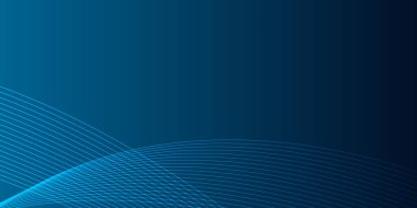 Koyu mavi arkaplanda mavi bir neon dalgası. Işık efektli ve yıldız tozu izli parıldayan dalgalar. Ağ ve yazdırma için mavi dalgalı tasarım