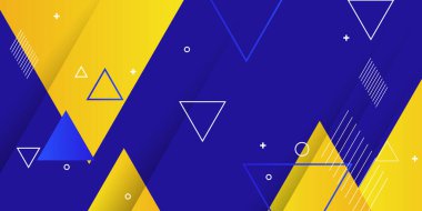 Mavi sarı modern şirket kavramı. Soyut geometrik elementle vektör illüstrasyonu. Sunum tasarımı, afiş, poster, kartvizit, web başlığı için üçgen çember tasarımı şekillendirir