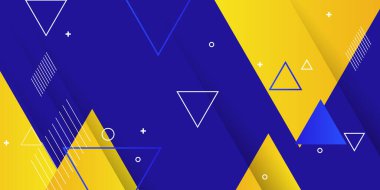 Mavi sarı modern şirket kavramı. Soyut geometrik elementle vektör illüstrasyonu. Sunum tasarımı, afiş, poster, kartvizit, web başlığı için üçgen çember tasarımı şekillendirir