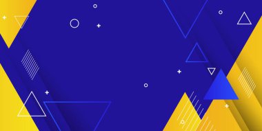 Mavi sarı modern şirket kavramı. Soyut geometrik elementle vektör illüstrasyonu. Sunum tasarımı, afiş, poster, kartvizit, web başlığı için üçgen çember tasarımı şekillendirir