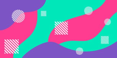 Memphis soyut arka planı, yeşil mor toska pembe. Memphis tarzı bir geçmişi var. Sunum, afiş, kapak, web, kart, poster, duvar kağıdı için vektör illüstrasyon tasarımı