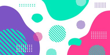 Memphis soyut arka planı, yeşil mor toska pembe. Memphis tarzı bir geçmişi var. Sunum, afiş, kapak, web, kart, poster, duvar kağıdı için vektör illüstrasyon tasarımı