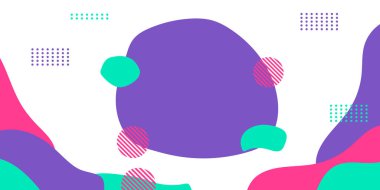 Memphis soyut arka planı, yeşil mor toska pembe. Memphis tarzı bir geçmişi var. Sunum, afiş, kapak, web, kart, poster, duvar kağıdı için vektör illüstrasyon tasarımı