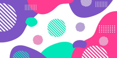 Memphis soyut arka planı, yeşil mor toska pembe. Memphis tarzı bir geçmişi var. Sunum, afiş, kapak, web, kart, poster, duvar kağıdı için vektör illüstrasyon tasarımı