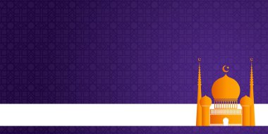 Renkli altın turuncu trend ramazan kareem sunum arkaplan, poster, el ilanı, kapak, mavi İslami hilal, mandala, cami, yıldız vektör çizim şablonu