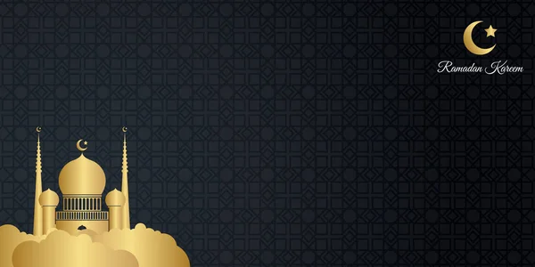 Черный Золотой Фон Презентации Копировальным Пространством Векторная Иллюстрация Мечетью Луной — стоковый вектор