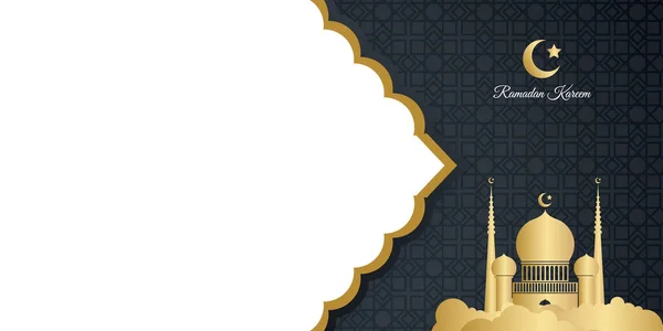 Goldschwarzer Präsentationshintergrund Mit Kopierraum Vektorillustration Mit Moschee Und Mond Platz — Stockvektor