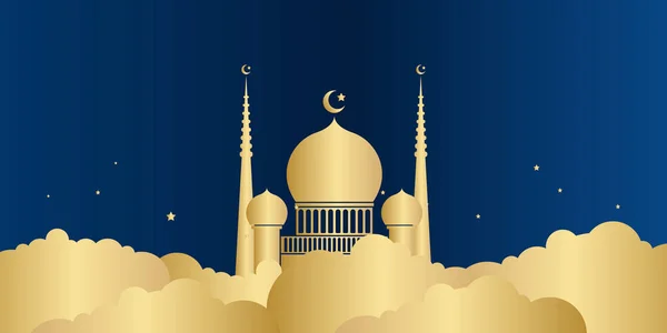 Ramadan Kareem Banner Grußkarte Vorlage Design Vektor Illustration Blauem Gold — Stockvektor