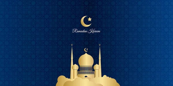 Ramadan Kareem Banner Pozdrav Karty Šablony Design Vektorové Ilustrace Modrozlatém — Stockový vektor