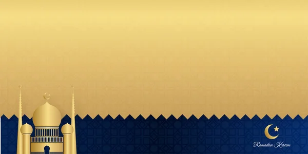 Ramadan Kareem横幅贺卡模板设计 蓝色金色背景的矢量图以月亮 星光和清真寺装饰为背景 奢华的伊斯兰背景 — 图库矢量图片