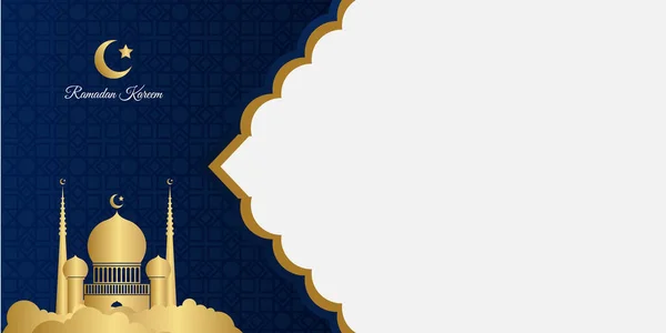 Ramazan Kareem Afişi Tebrik Kartı Şablonu Tasarımı Mavi Altın Renginde — Stok Vektör
