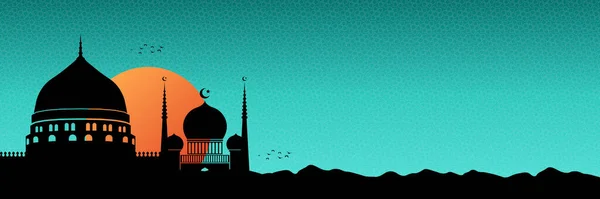 Abstracte Religieuze Eid Mubarak Festival Achtergrond Met Silhouet Moskee Vector — Stockvector