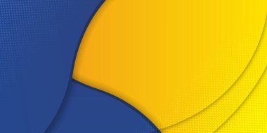 Soyut mavi ve sarı dalga iş afişi. Turuncu sarı kompozisyon ve daire noktalı mavi arkaplan reklam afişleriniz için kullanılabilir, satış afişi şablonu