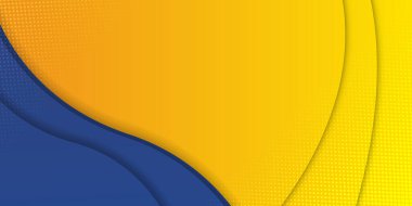 Soyut mavi ve sarı dalga iş afişi. Turuncu sarı kompozisyon ve daire noktalı mavi arkaplan reklam afişleriniz için kullanılabilir, satış afişi şablonu