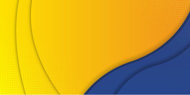 Soyut mavi ve sarı dalga iş afişi. Turuncu sarı kompozisyon ve daire noktalı mavi arkaplan reklam afişleriniz için kullanılabilir, satış afişi şablonu