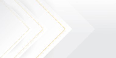 Lüks altın ve beyaz arka plan, soyut dekorasyon, altın desen, yarım ton gradyan, üç boyutlu vektör çizimi. Beyaz, gri, altın çizgiler kaplama şablonu, geometrik şekiller, modern minimal bayrak