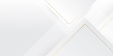 Lüks altın ve beyaz arka plan, soyut dekorasyon, altın desen, yarım ton gradyan, üç boyutlu vektör çizimi. Beyaz, gri, altın çizgiler kaplama şablonu, geometrik şekiller, modern minimal bayrak