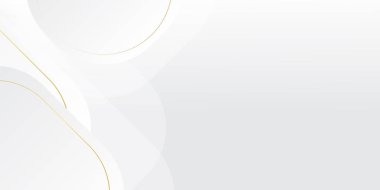 Lüks altın ve beyaz arka plan, soyut dekorasyon, altın desen, yarım ton gradyan, üç boyutlu vektör çizimi. Beyaz, gri, altın çizgiler kaplama şablonu, geometrik şekiller, modern minimal bayrak