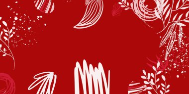 Sevgililer günü için soyut çiçek arkaplanı tebrik kartı, düğün davetiyesi. Moda geometrik formlar ve çiçek dekoru elementleri. El çizimi sanat fırçası darbesi ile bitkisel organik arka plan