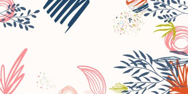 Sevgililer günü için soyut çiçek arkaplanı tebrik kartı, düğün davetiyesi. Moda geometrik formlar ve çiçek dekoru elementleri. El çizimi sanat fırçası darbesi ile bitkisel organik arka plan