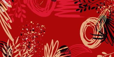 Sevgililer günü için soyut çiçek arkaplanı tebrik kartı, düğün davetiyesi. Moda geometrik formlar ve çiçek dekoru elementleri. El çizimi sanat fırçası darbesi ile bitkisel organik arka plan