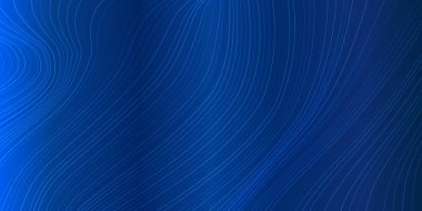 Yapay zeka teknolojisi, dijital, iletişim, bilim, müzik kavramı için siyah zemin üzerinde mavi donanma renklerinde dinamik akışı sağlayan vektör dalga çizgileri