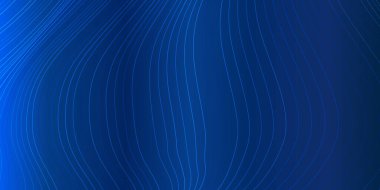 Yapay zeka teknolojisi, dijital, iletişim, bilim, müzik kavramı için siyah zemin üzerinde mavi donanma renklerinde dinamik akışı sağlayan vektör dalga çizgileri